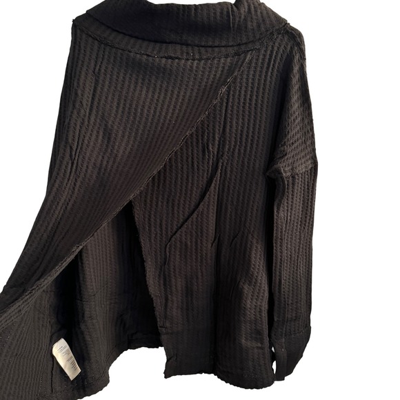 Free People Top Women's M Black Waffle Knit Cowl Neck Oversized Pullover - Picture 4 of 10